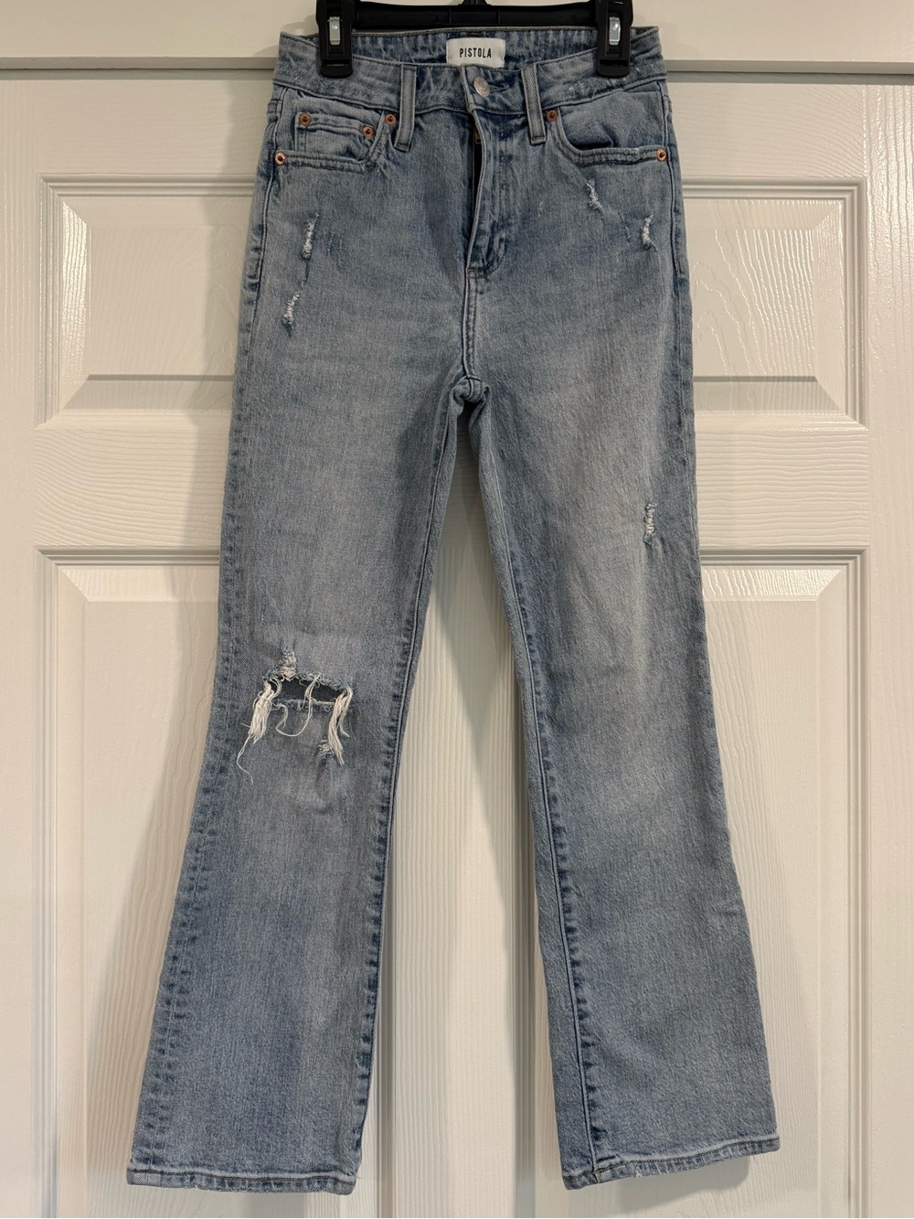 Pistola Light Wash Distressed 90s Inspired High Waisted Slight Flare Jeans